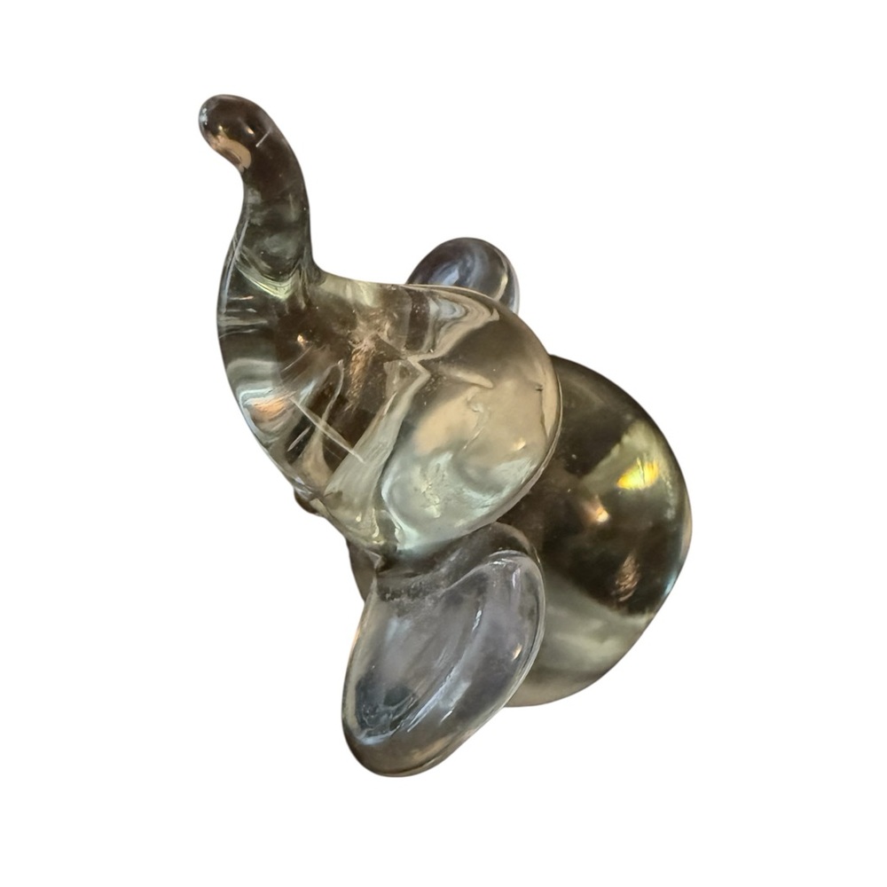 Clear Glass Elephant Figurine 3.5” Hand Blown Art Glass Trunk Up Good Luck Decor - Picture 3 of 9